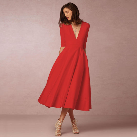 Amelie Evening Dress Sexy Deep V Mid-sleeve