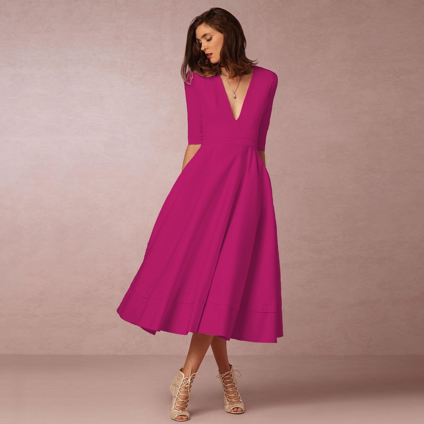 Amelie Evening Dress Sexy Deep V Mid-sleeve