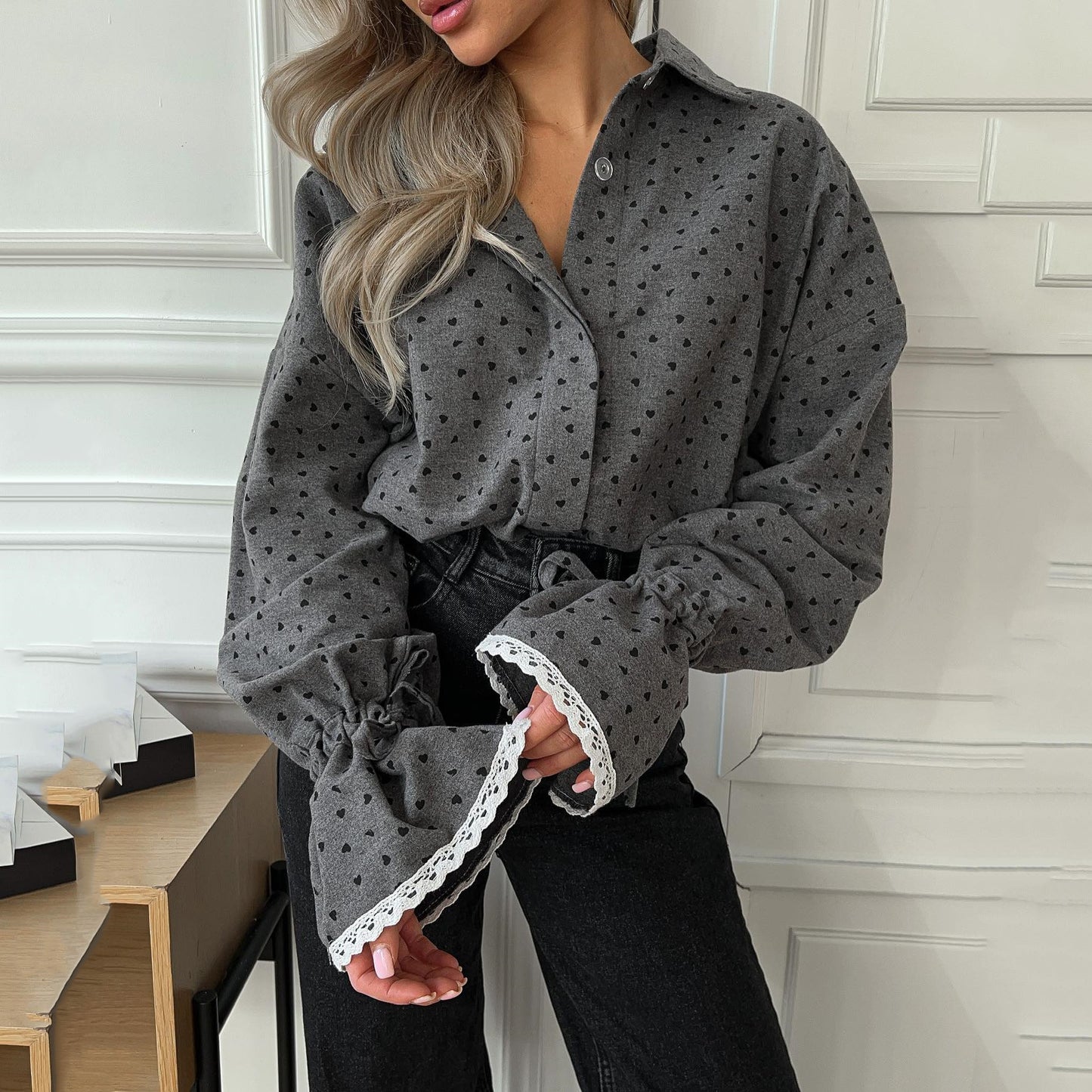 Heart Shape Printed Button Shirt