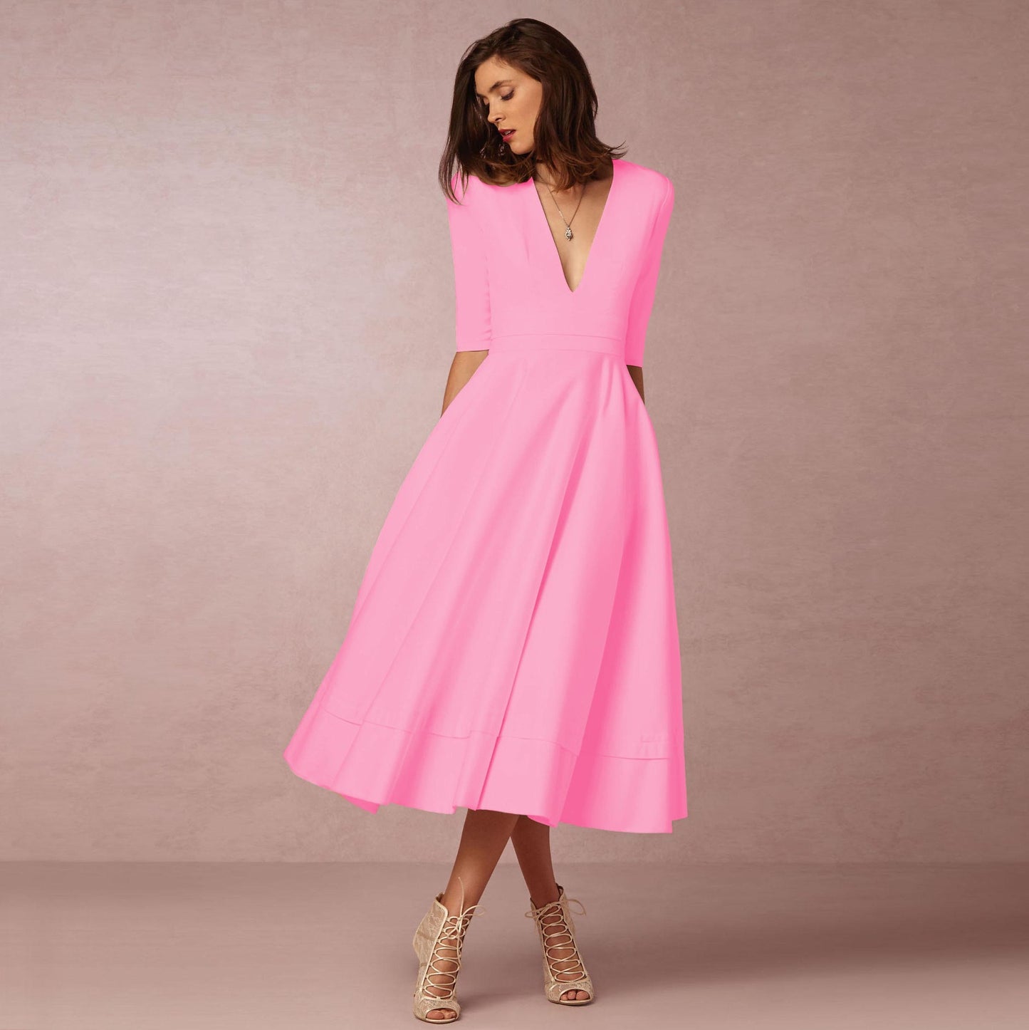 Amelie Evening Dress Sexy Deep V Mid-sleeve
