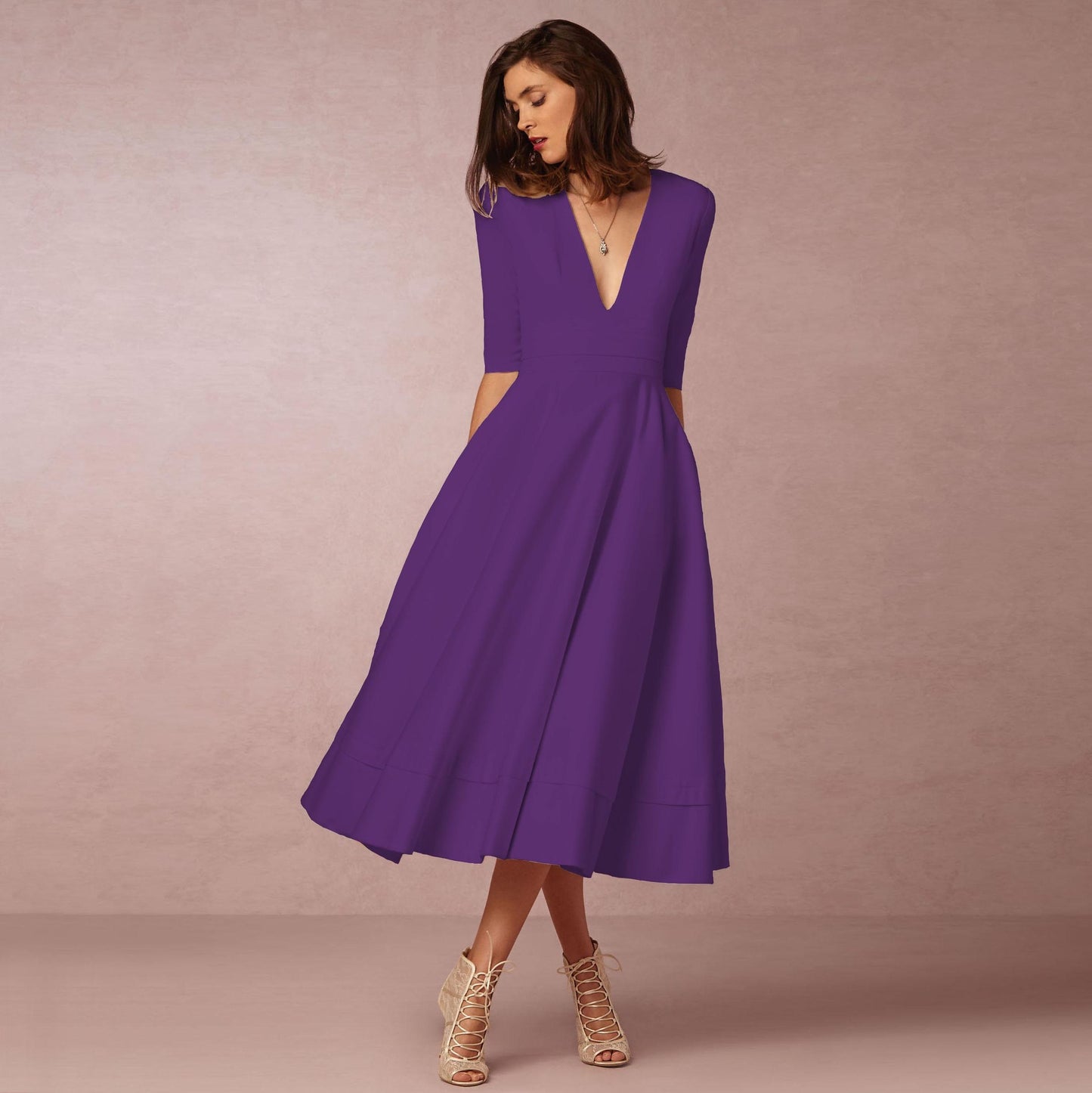 Amelie Evening Dress Sexy Deep V Mid-sleeve