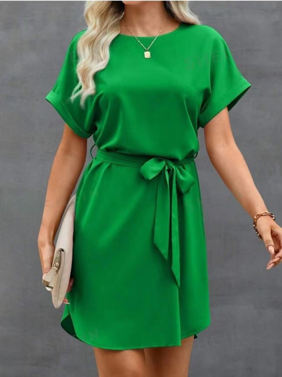 Lace-up Short Sleeve Satin Dress