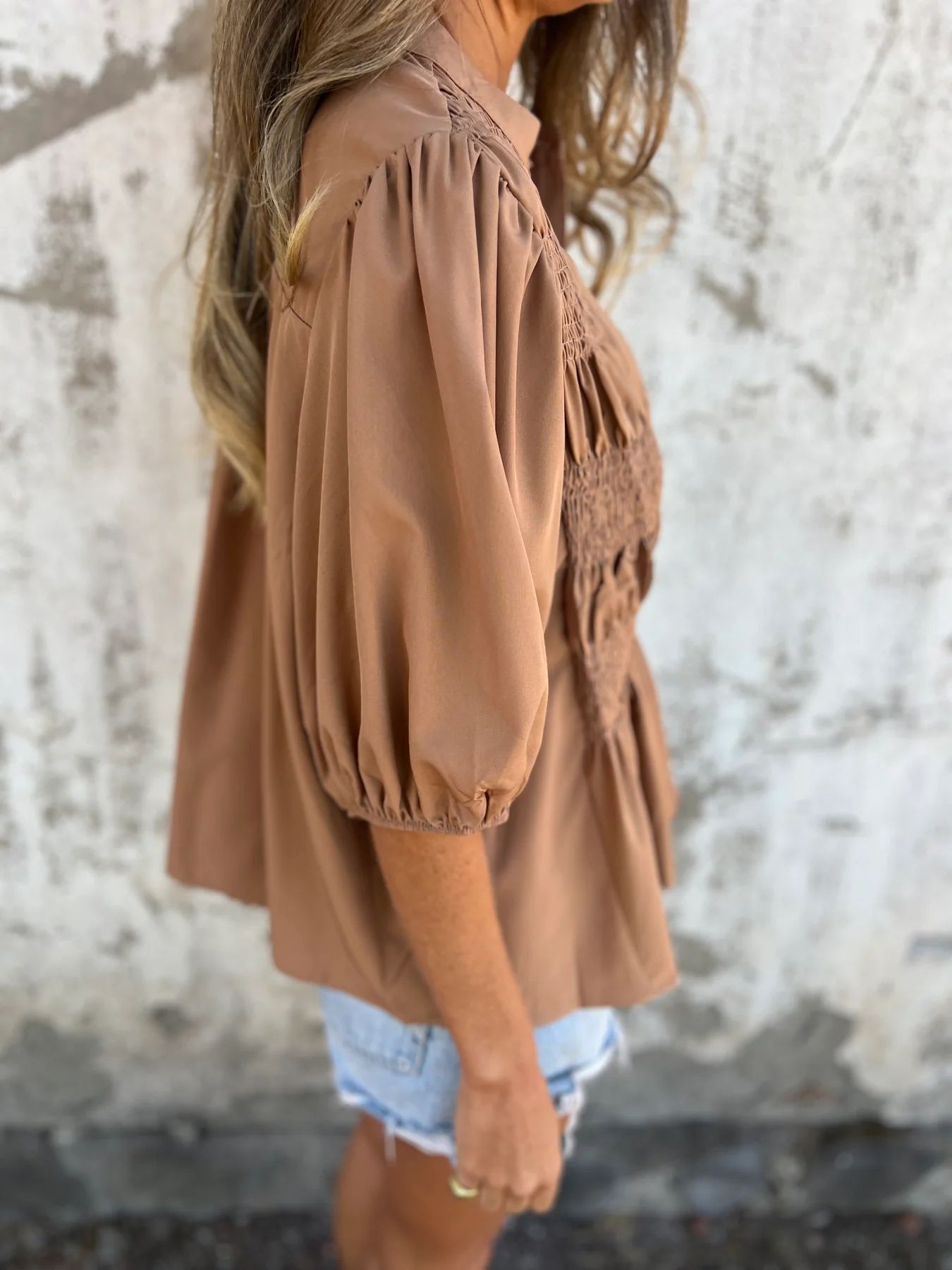 Pleated Button Short-sleeved top