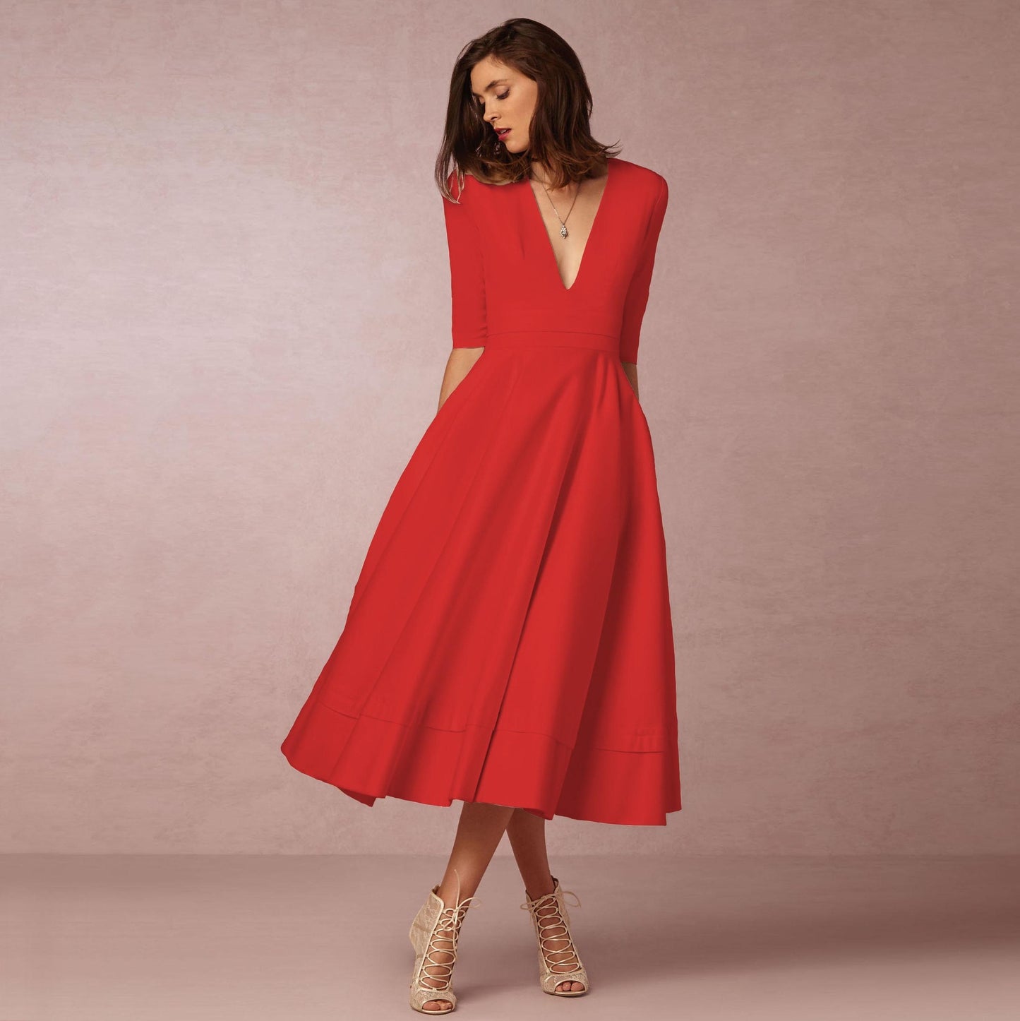 Amelie Evening Dress Sexy Deep V Mid-sleeve