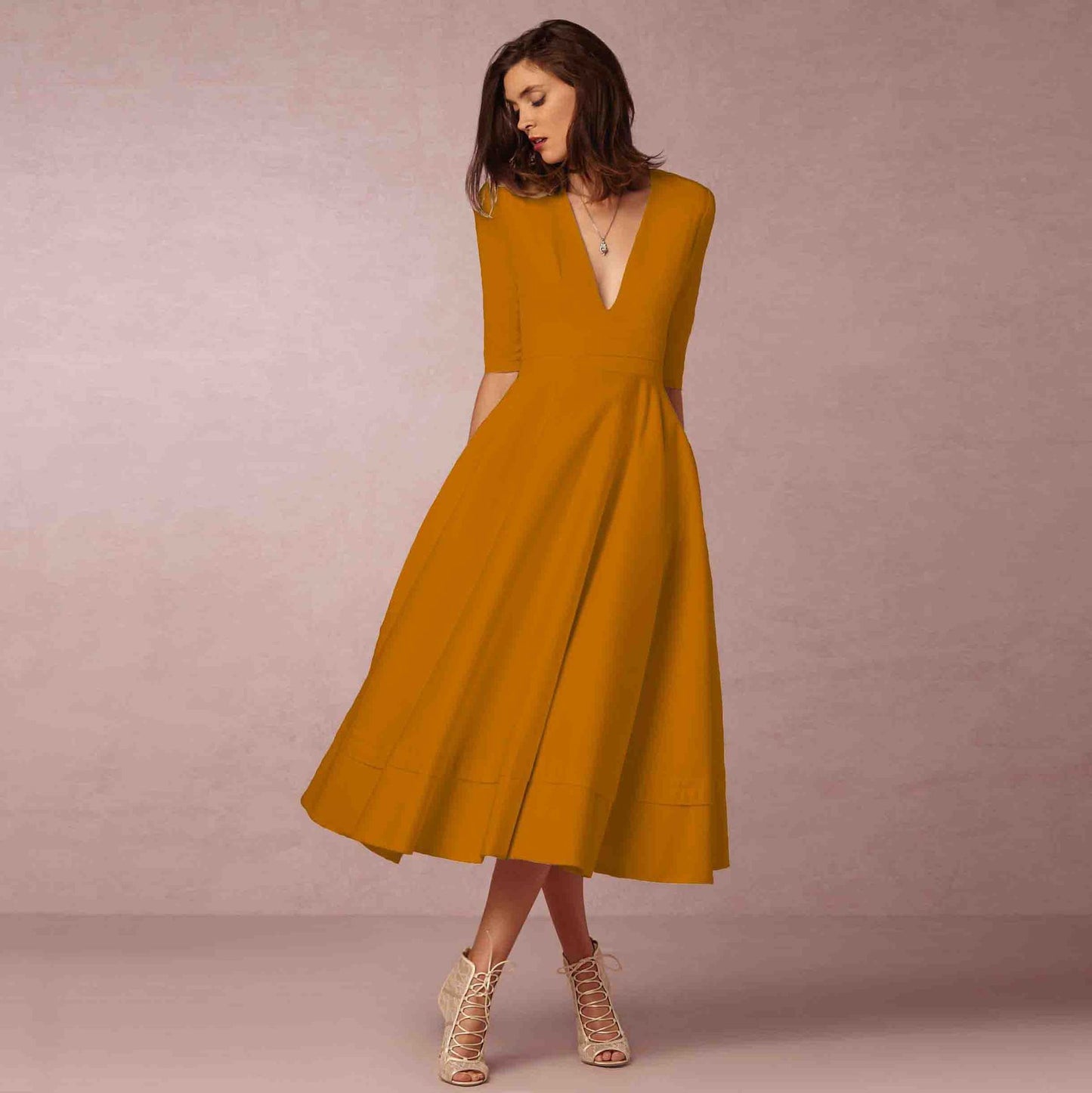 Amelie Evening Dress Sexy Deep V Mid-sleeve